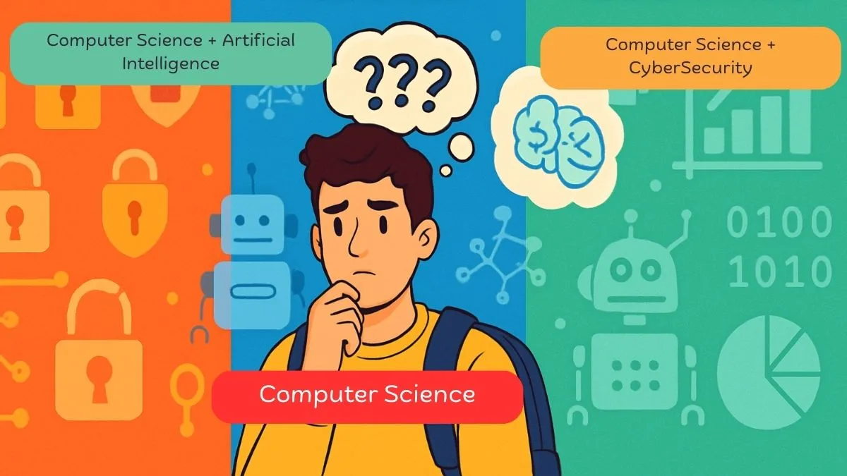 a cartoon of a man thinkingEngineering-Branch-Confusion-–-Computer-Science-vs-Cybersecurity-vs-AIML-vs-Data-Science